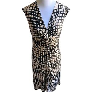 London Times Womens Dress Twist Knot Plaid Black BeigeSize 14